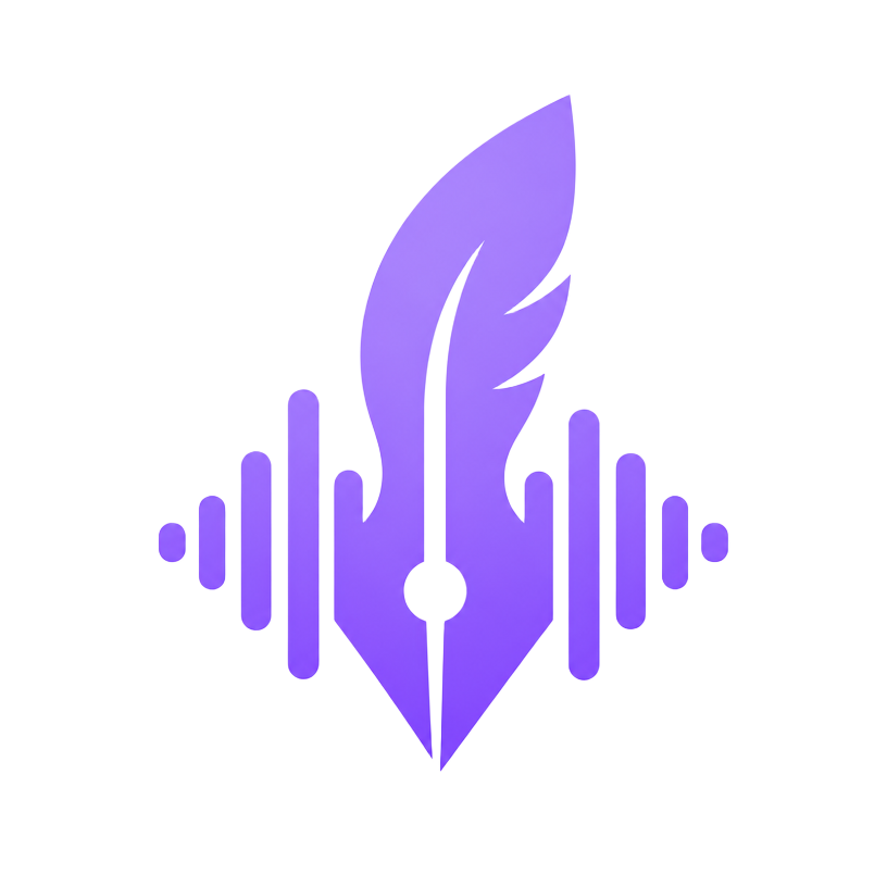 Scribe Studio logo: a quill nib inside an audio waveform